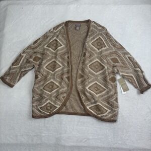 NWT Chico's Artsy Beige White Knit Open Long Sleeve Sweater Cardigan‎ Women's 2